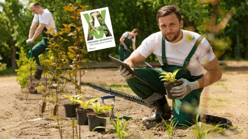 Prezziario Assoverde: un giardiniere con il tablet sul terreno di lavoro